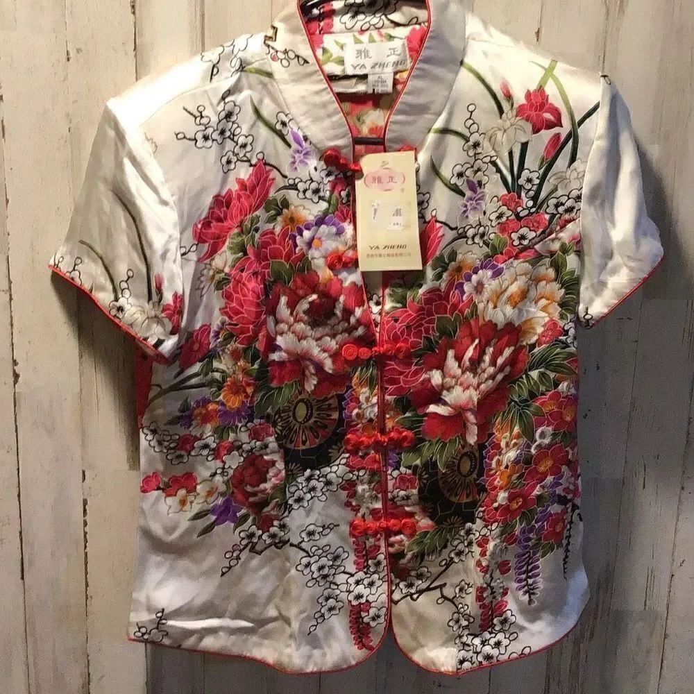 Blouse vintage new old stock silk by Ya Zheng size XL from estate sale